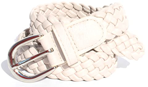 GLOMY * Geflochtener Gürtel für Damen und Mädchen, handgewebter Gürtel für Hosen oder über Kleid aus Halbleder, beige, Einheitsgröße