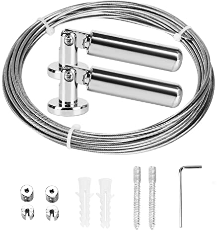 Trintion Seilspanngarnitur Edelstahl 5M Vorhang Seil Set mit Beschlägen Edelstahl Gardinen Stahlseilset Foto hängende Draht Wäscheleine Draht für Vorhang Kleidung Bilder Kleiderbügel