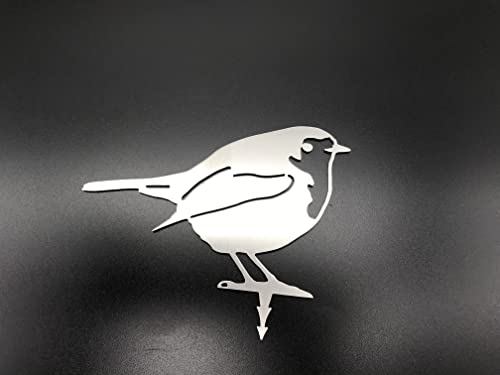 ARTTEC Design Rotkehlchen/Vogel aus Edelstahl zum stecken - hochwertige Gartendeko aus Metall - Edelstahldeko für Garten, Balkon & Terasse - Metall Gartenstecker - Made in Germany