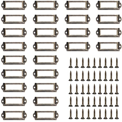 Eabdice 50 Pièces Porte Etiquettes Metal, Tiroir Metal Étiquette, Porte Etiquettes Cadre, Nom Poignée Cadre, Utilizzato in Uffici e Biblioteche (60 x 24 mm/Bronze)