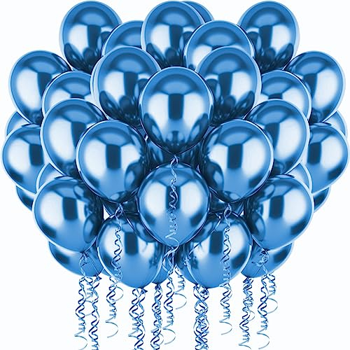 PuretéavHom 60 Stück Luftballons Blau Helium Ballons 12 Zoll Luftballon Latexballons Metallic Luftballons für Geburtstagsdeko Babyparty Hochzeit Taufe Deko Partydeko