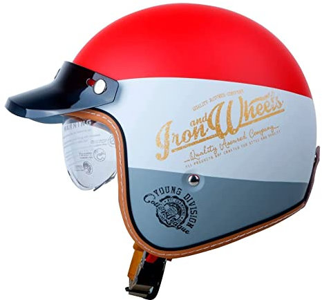 Mezzo Casco Moto Vintage Tedesco Casco A Faccia Aperta Retrò Omologato ECE Donna Uomo Adulto Casco A Scodella Con Visiera Parasole Estivo Jet Casco Da Motociclista 5,M