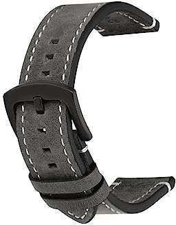 MasterUnion Uhrenarmband, Vintage-Uhrenarmband aus echtem Leder, Rindsleder, 18-24 mm, Uhrenzubehör, Gürtel, Grau, 24mm