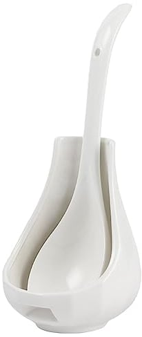 Hot Pot Ceramic Soup Ladle Spoon with Spoon Rest Bone China Big Ladle Spoons Deep Porcelain Spoons Tureen Spoon Flatware Asian Ceramic Ladle for Stews Spoon Stand