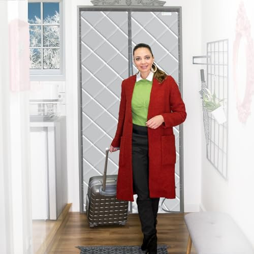 Magnet Wärmeschutzvorhang für Türen 85 x 205 cm, Thermo Türvorhang Kälteschutz Winddicht Isoliervorhang Thermovorhang, Wärmen Sie Ihre Familie auf, Silbergrau