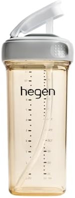 Hegen PCTO Straw Cups PPSU 330ml/11oz Feeding Bottles Sippy Cup for Toddlers | Premium Plastic with Measuring Lines, Easy to Sip for Men, Women, Kids, and Baby Water Bottle, Grey