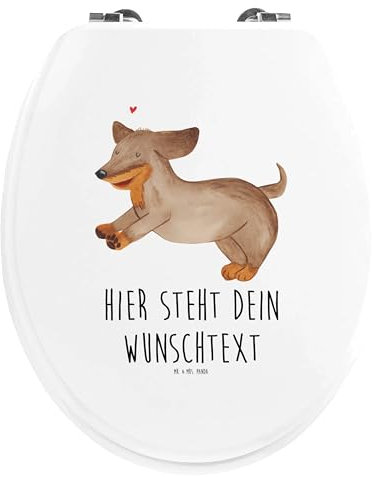 Mr. & Mrs. Panda Personalisierter WC Sitz Motiv Hund Dackel - Personalisierte Geschenke, WC-Deckel, Hunde, Toilettendeckel, Klobrille, Toilettensitz, Dachshund, Sprüche, Herz, mit Namen, Klodeckel