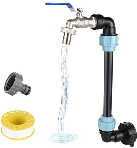 SWAWIS IBC Tank Zubehör IBC Auslaufhahn IBC Tank Verbinder IBC Schwanenhals S60x6 IBC Adapter Kugelhahn Absperrhahn 3/4 zoll Schlauchanschluss Wasserhahn Adapter für IBC Tank/Container