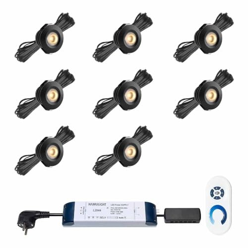 Hamulight LED Einbaustrahler Terrassenüberdachung Pals Schwarz ab mit Fernbedienung | Wintergarten Beleuchtung - Einbauleuchten - Terrassendach | 3W - Dimmbar - Warmweiß | Set mit 8 Stück