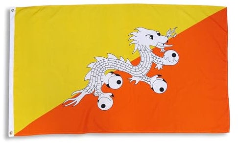 Sonia Originelli Bhutan Länderflagge 90 x 150 cm - Fanartikel in der bhutan Nationalflagge für WM, EM und Public Viewing
