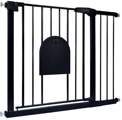 YRHome Treppenschutzgitter Absperrgitter für Babys Ohne Bohren mit Türe für Haustier, Hunde, Katzen Türschutzgitter Türgitter Größe: 95-105 cm Schwarz