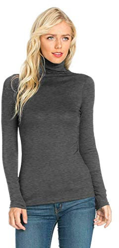 Crazy Fashion Womens Long Sleeve Polo Turtle High Neck Plain Stretchy Plus Size Casual Tops for Ladies Jumper UK 8-26 (Charcoal, 18)