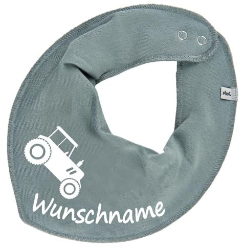 Elefantasie Halstuch mit Namen oder Text personalisiert für Baby oder Kind aus Baumwolle in Einheitsgröße Traktor eukalyptus
