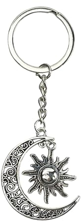 Mundo Llavero Schlüsselanhänger Sonne und Mond Silber – Moderner Schlüsselanhänger in Form von Mond und Sonne, Unisex für Damen und Herren