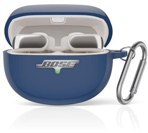 TUDIOW for New Bose Ultra Open Earbuds Case(2024), Silicone Shockproof Protective Cover for Bose Open Ear Wireless Earbuds Accessories with Carabiner(Blue)