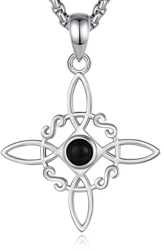 AEONSLOVE Colgante Nudo de Bruja Plata de Ley 925 para Mujer Collar de Nudo de Bruja con Obsidiana Amuleto de Proteccion Collar Celta Mujer Joyas Joyas Nudo Brujería Objetos