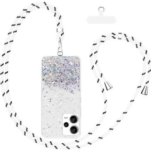 Funda para Xiaomi Redmi Note 12 Pro+ Plus,Cordón Correa Carcasa con Estrellas Purpurina de Silicona TPU Suave Protectora Antideslizante Cover Cuerda para Móvil Case Compatible con Redmi Note 12 Pro+