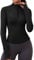 Rapbin Long Sleeve Gym Tops for Women UK 1/4 Zip Breathable Sport T-Shirt Slim Fit Workout Yoga Crop Tops with Thumb Holes Black M