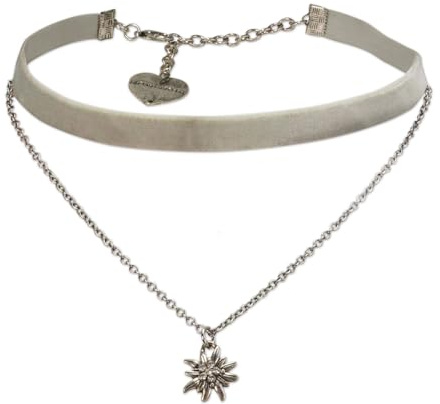 Alpenflüstern Trachten-Samt-Kropfband Strassedelweiss-Kette - nostalgische Trachtenkette enganliegend, Kropfkette elastisch, Damen-Trachtenschmuck, Samtkropfband (in traditionellen Farben) DHK332