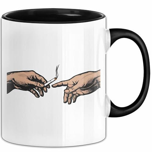 Raucher Tasse Geschenk Erschaffung Von Adam Kunst Geschenkidee 2 Hände Finger Joint Kiffer (Schwarz)