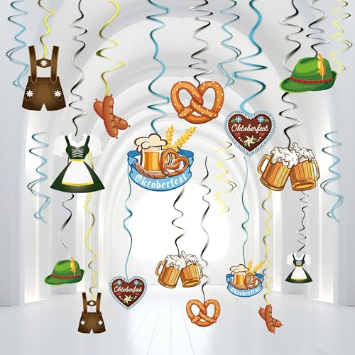 30 Stück Oktoberfest Deko Hängende, Oktoberfest Wirbel Spiral, Oktoberfest Deko Set, Bayerisches Girlande für Oktoberfestparty, Bayrische Deko Deckenhänger Dekoration
