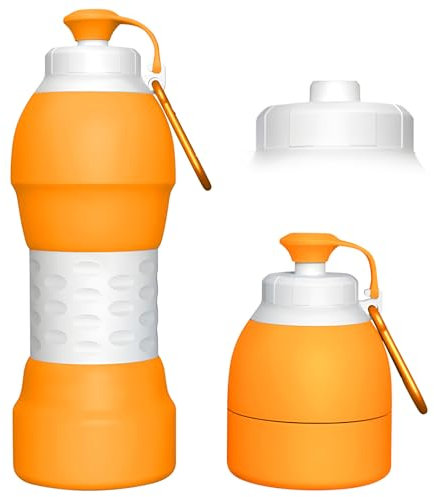 GJV Borraccia pieghevole, leggera, in silicone per uso alimentare, senza BPA, a prova di perdite, portatile, a prova di perdite, per ufficio, viaggi, ciclismo, sport, attività all'aperto, con gancio