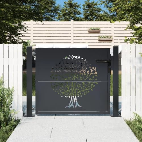 Willood Gartentor Gartentür Abschließbar Hoftor Eingangstor für Garten Terrasse, Tor Zauntor Gartenpforte Anthrazit 105x80 cm Stahl Baum-Design