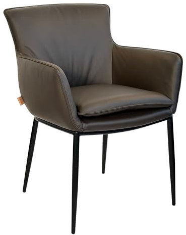 SIX Lusso Echtleder Armlehnstuhl - Hochwertiges Rindsleder, belastbar bis 150 kg, ergonomisch, stabil, ideal für Esszimmer, Büro, Konferenzraum - in Schwarz, Grau, Braun