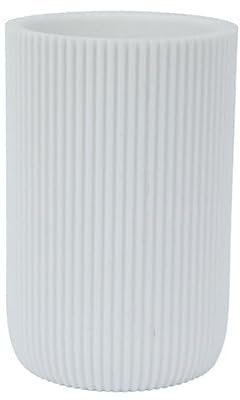 ReWu Zahnputzbecher Samos - Weiß - Becher für Zahnbürsten Zahnbürstenhalter Modern Stylisch Polyresin Badezimmer Zahnbürstenbecher 7,5 x 11,7 cm