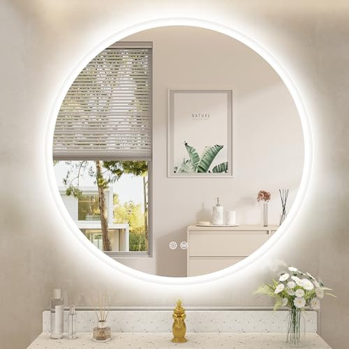 STARLEAD 600 mm Round-Bathroom-Mirror-with-Lights, LED-Bathroom-Mirror with Dimmable, 3 Colour Temperatures, Anti-Fogging, Memory Function, HD Tempered Glass, IP44 LED Mirror