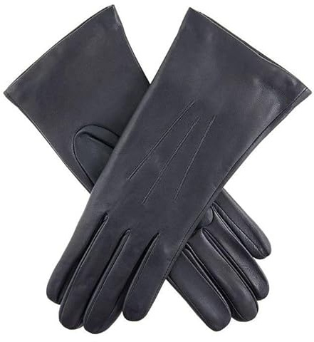 Dents Womens Tina Three-Point Cashmere-Lined Shorter Finger Leather Gloves - Navy - Medium
