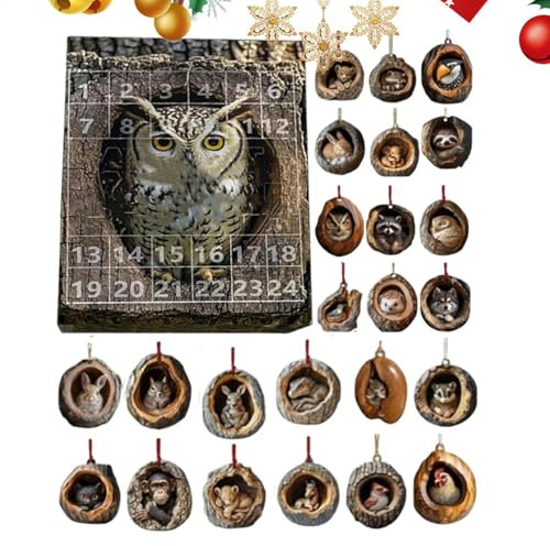 Animal Advent Calendars 2024, 24 Days Christmas Countdown Calendar With Forests Animals Pendants, 2D Acrylic Animal Christmas Tree Ornaments, Woodlands Christmas Home Decoration For Animal Lovers