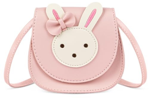 Ainiv Umhängetasche für Mädchen mit Schleife, Süße Umhängetasche mit Häschen, Kleine Überschlagtasche, PU-Umhängetasche mit Verstellbarem Riemen für Mädchen, Kinder, Kleinkinder, Teenager