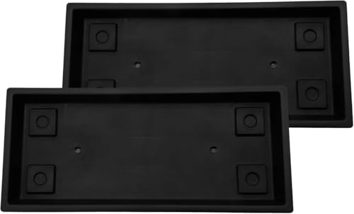 The HC Companies, Vassoio per piante rettangolare veneziano, in plastica leggera, vassoio antigoccia per piante per uso interno ed esterno (44,5 cm, nero, confezione da 2)
