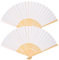Leikedun 2 Pack White Silk Fabric Hand Fans, Chinese Fan, Folding Hand Fan Handheld Fan for Wedding, Preference, Performance, Dancing,Home Decoration
