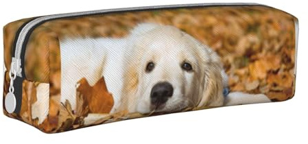 Tcoay Federmäppchen, tragbar, zylindrisch, mit Reißverschluss, Kosmetiktasche aus Leder,Lazy Dog Welpe Bedruckt