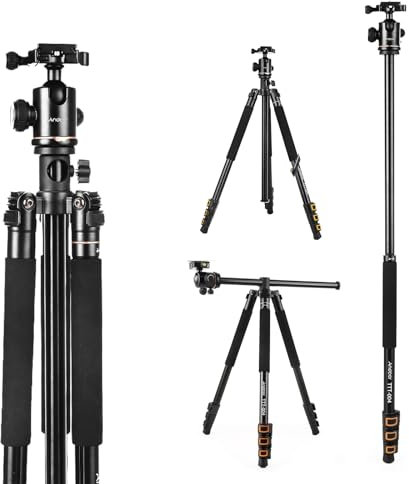 Joyance 200cm Aluminum Alloy Camera Tripod, 4-Section Extendable Monopod with Ball Head, Horizontal Mount, Max Load Capacity 8kg, Compatible with DSLR ILDC Cameras