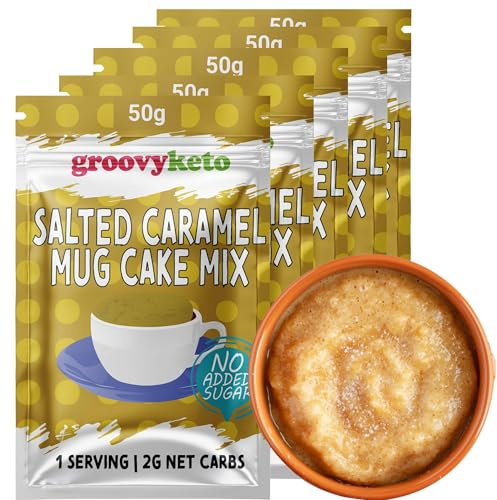 Groovy Keto Mug Cake Mix | Low Carb | Keto Friendly | Sugar Free | Only 2g - 3.5g Net Carbs Per Sachet | Diabetic Friendly (5 Pack, Salted-Caramel)