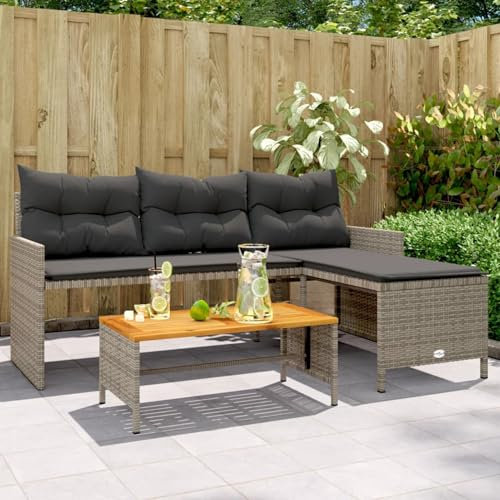 IKAYAA Gartensofa in L-Form Eckbank Ecklounge Sitzgruppe Garten mit Esstisch Balkon Lounge Gartenlounge Outdoor Gartenbank Eckgarnitur Gartenmöbel Loungemöbel-Grau-Holz