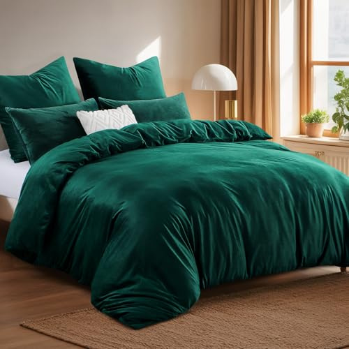 Tifschlaf Winter Flanell Bettwäsche 200x200 - Warme Flauschig Winterbettwäsche Samt Plüsch Cashmere Touch Bettbezug + 2 Kissenbezüge 80x80 mit Reißverschluss, Grün