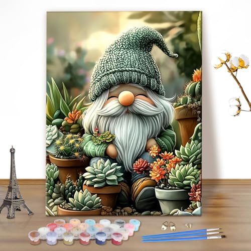 MEIYUDA Paint by Numbers for Adult Gnome, DIY Canvas Oil Painting Kit for Beginner, Drawing Paintwork for Home Wall Decor 40x50cm(Without Frame)