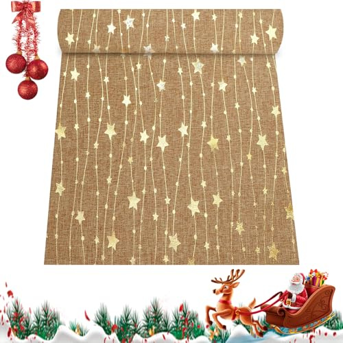 Tischläufer Gold Tischdeko Weihnachten,Weihnachts Tischdecke Silvester Tisch Läufer Sterne Winter Vlies Weihnachtsdeko Christmas Runner,für Weihnachtstischläufer Hochzeit Table Dekoration(28*275cm)