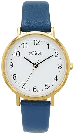 s.Oliver Armbanduhr mit Kunstlederband für Damen, blau, wasserdichte 3 bar, Geschenkidee, kommt in Uhren Geschenkbox, 2040121