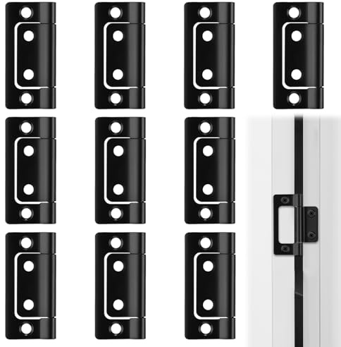 Door Hinges Black 10 Pcs, 2 Inch Flush Hinges Non Mortise Hinge Cupboard Door Hinge No Noise Matt Black Stainless Steel Small Hinges for Wooden Doors Cabinet Wardrobe Internal External Doors