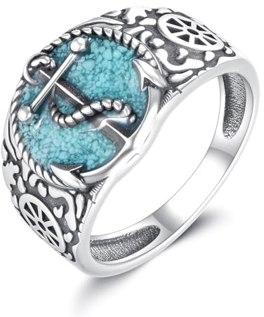 URONE Anker Ring 925 Sterling Silber Ruder Anker Türkis Daumen Band Ringe Vintage Nautischer Schmuck Geschenke für Männer Frauen #8