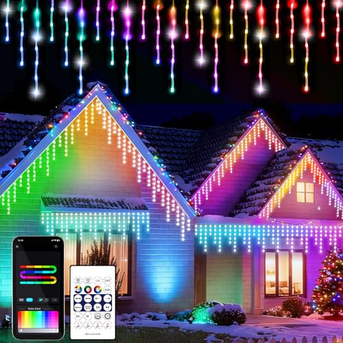 Circlio Eisregen Lichterkette Außen, Smart RGBIC Weihnachtsbeleuchtung, 16 Mio. Farben 60 Modi Musik Timer Dimmbar, APP Steuerbar, LED Weihnachtsdeko (10M-250LED)
