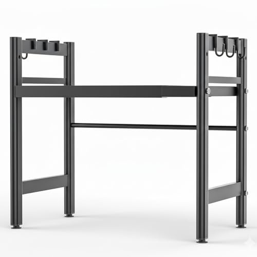 Generico Mensola Microonde Estensibile - Scaffale da Cucina con 6 Ganci - Supporto e Ripiani per Microonde - Mensola Salvaspazio Regolabile in Metallo Robusto per Cucina Moderna