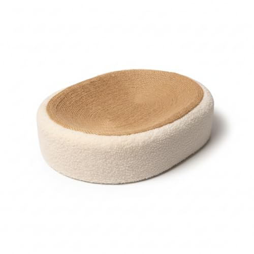 Lyveo Katzenbett Beige mit Sisal Kratzfläche 42×32×10 cm Katzenkorb Katzenkissen Katzenkratzbett Kratzbrett mit Fleece-Rand – Kratzliege mit Sisaloberfläche für kleine & mittelgroße Katzen