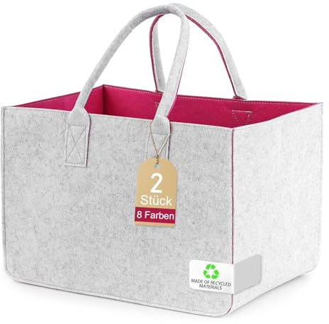 2er Set Einkaufskorb Filz 30L, 40x27x27 cm, Stabiler Filzkorb Einkaufstasche Groß, Faltbarer Shopping Korb für Auto, Supermarkt & Zuhause, Leicht & Wiederverwendbar