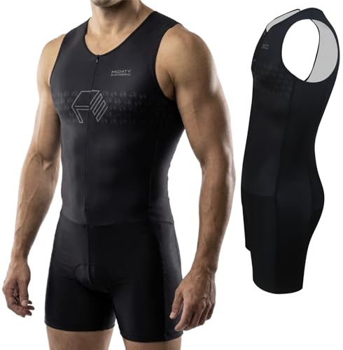Mighty Engineering Trisuit B4B, Triathlon Anzug, Triathlonanzug, Schwarz, Ärmellos, ultra schnell und power Optik, für Training, Sprint und olympische Distanzen